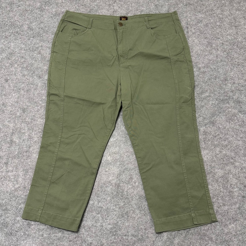 Lee Crop Pants Womens 20 Green Casual Cotton Stretch Mid Rise Straight Leg